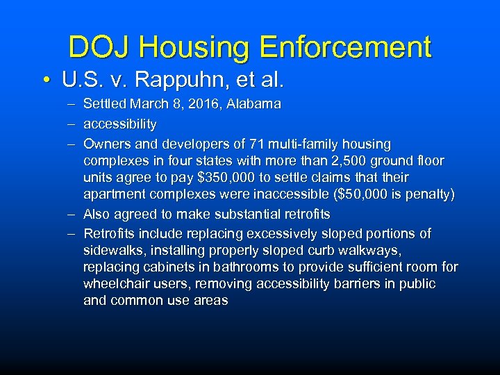 DOJ Housing Enforcement • U. S. v. Rappuhn, et al. – Settled March 8,