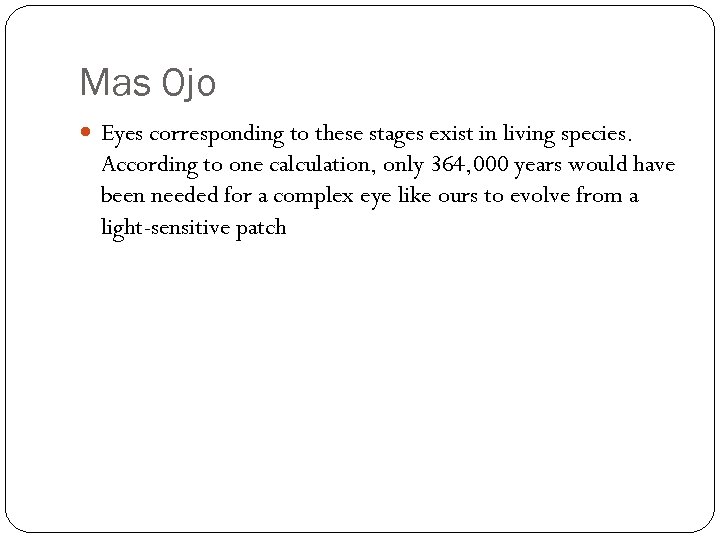 Mas Ojo Eyes corresponding to these stages exist in living species. According to one