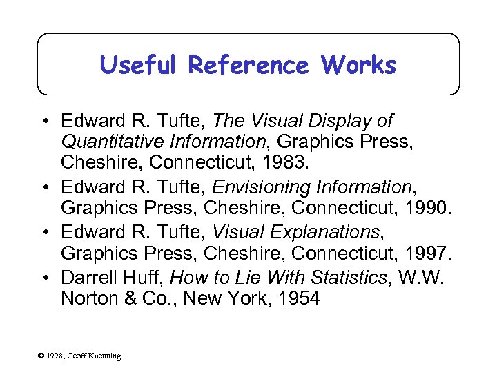 Useful Reference Works • Edward R. Tufte, The Visual Display of Quantitative Information, Graphics
