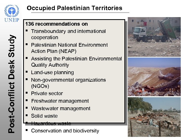 Post-Conflict Desk Study Occupied Palestinian Territories 136 recommendations on § Transboundary and international cooperation