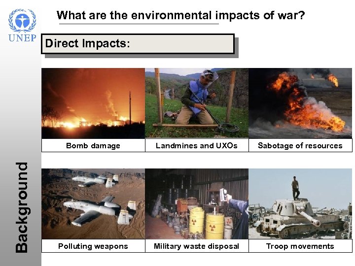 What are the environmental impacts of war? Direct Impacts: What are the environmental impacts