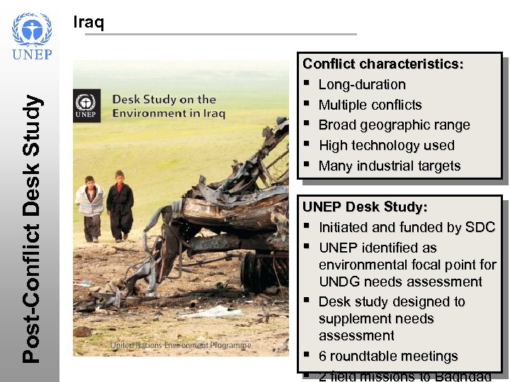Post-Conflict Desk Study Iraq Conflict Characteristics: § Long-duration § Multiple conflicts § Broad geographic