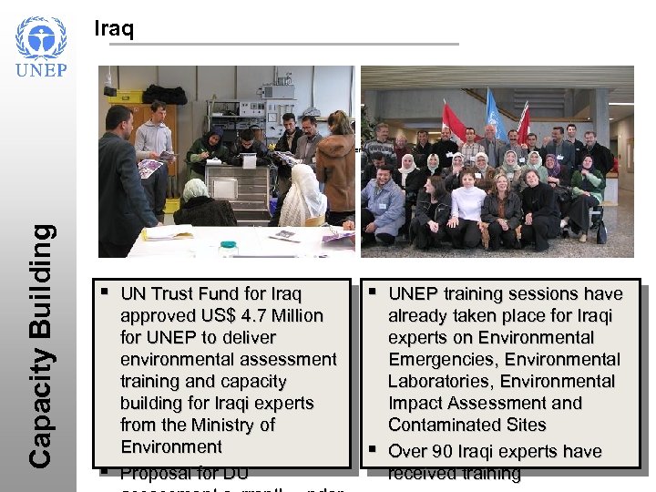 Iraq § Capacity Building § § § UN Trust Fund for Iraq approved US$