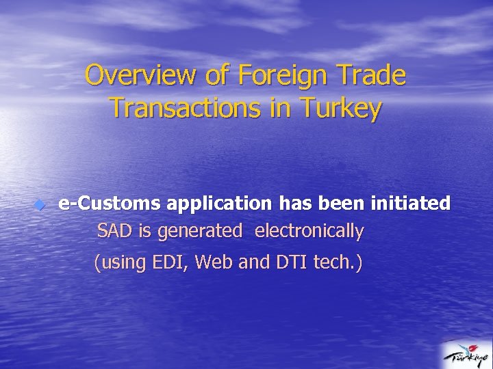 Overview of Foreign Trade Transactions in Turkey u e-Customs application has been initiated SAD