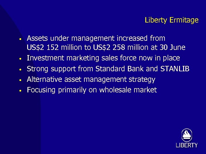 Liberty Ermitage • • • Assets under management increased from US$2 152 million to