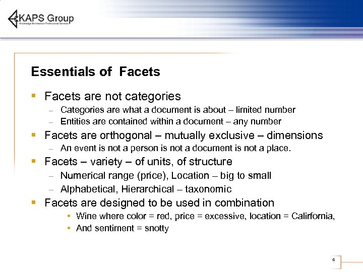 Essentials of Facets § Facets are not categories Categories are what a document is