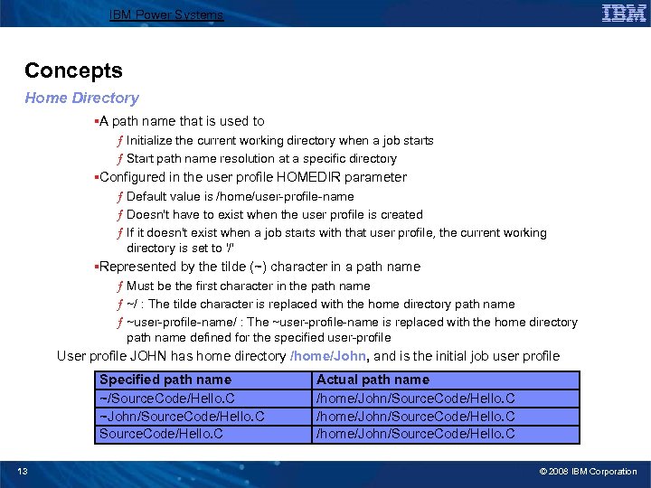 IBM Power Systems Concepts Home Directory §A path name that is used to ƒ