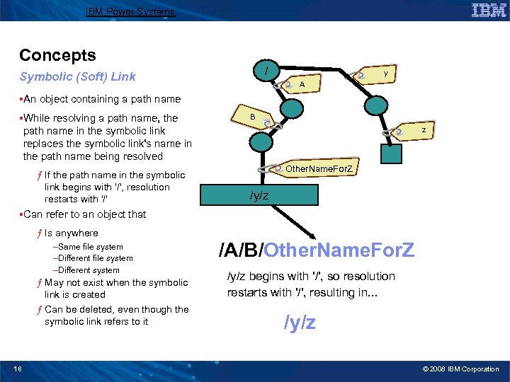 IBM Power Systems Concepts / Symbolic (Soft) Link y A §An object containing a
