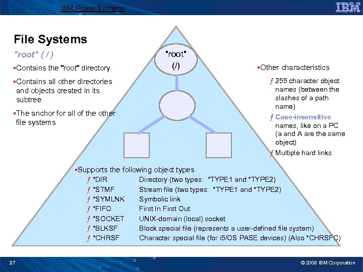 IBM Power Systems File Systems "root" ( / ) §Contains the "root" directory "root"