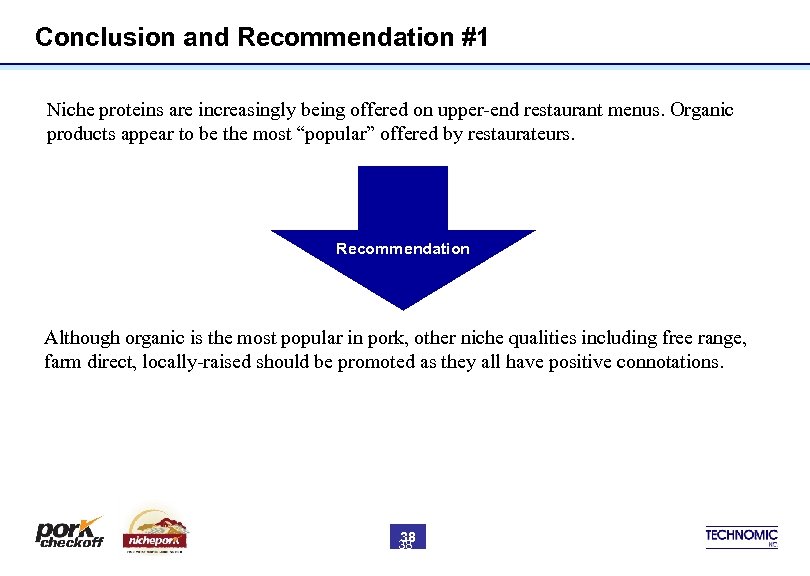 Conclusion and Recommendation #1 Niche proteins are increasingly being offered on upper-end restaurant menus.