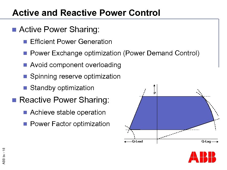 Active and Reactive Power Control n Active Power Sharing: n n Power Exchange optimization