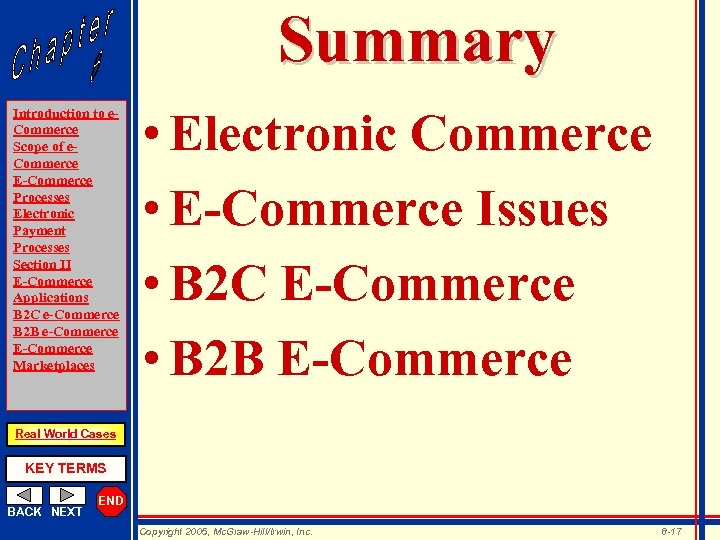 Summary Introduction to e. Commerce Scope of e. Commerce E-Commerce Processes Electronic Payment Processes