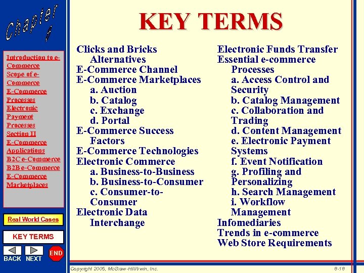 KEY TERMS Introduction to e. Commerce Scope of e. Commerce E-Commerce Processes Electronic Payment