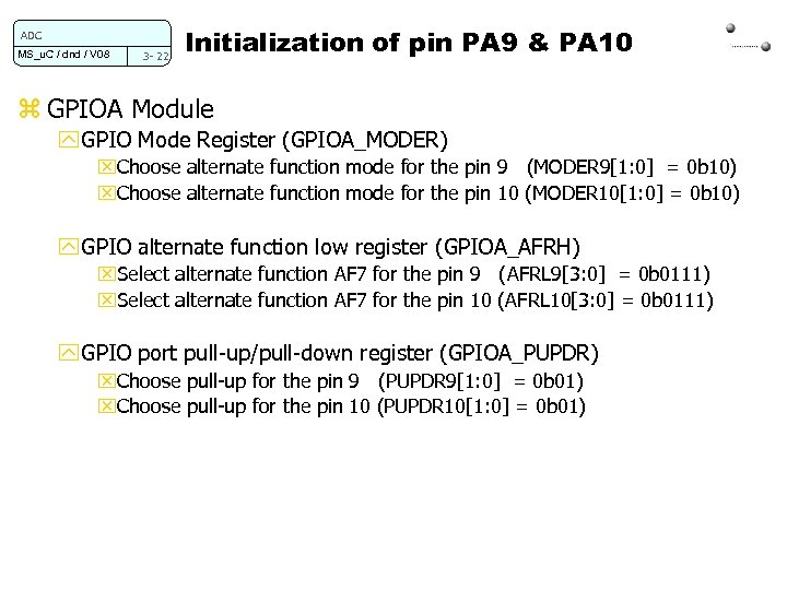 ADC MS_u. C / dnd / V 08 3 - 22 Initialization of pin