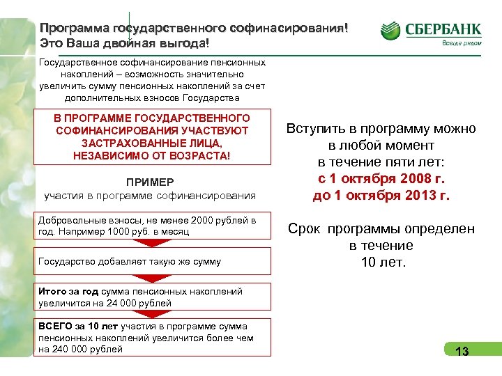 Программа государственного софинасирования! Это Ваша двойная выгода! Государственное софинансирование пенсионных накоплений – возможность значительно