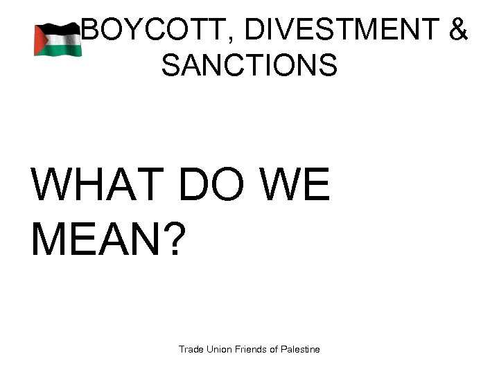 BOYCOTT, DIVESTMENT & SANCTIONS WHAT DO WE MEAN? Trade Union Friends of Palestine 