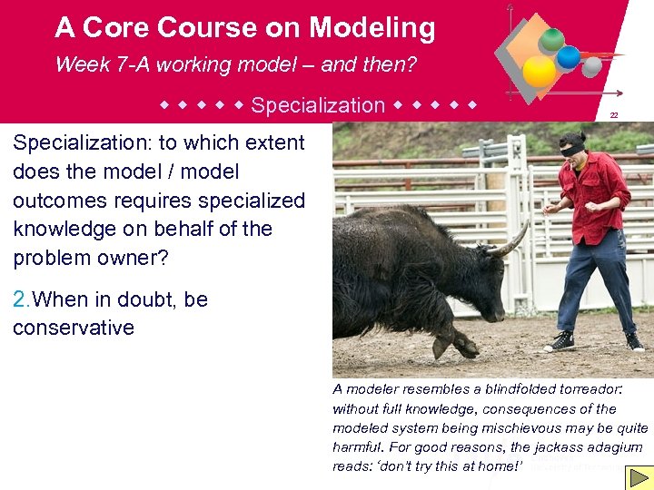A Core Course on Modeling Week 7 -A working model – and then? Specialization