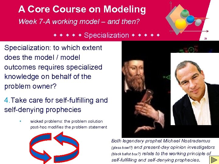 A Core Course on Modeling Week 7 -A working model – and then? Specialization