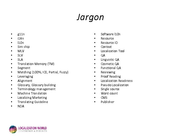 Jargon • • • • • g 11 n i 18 n l 10