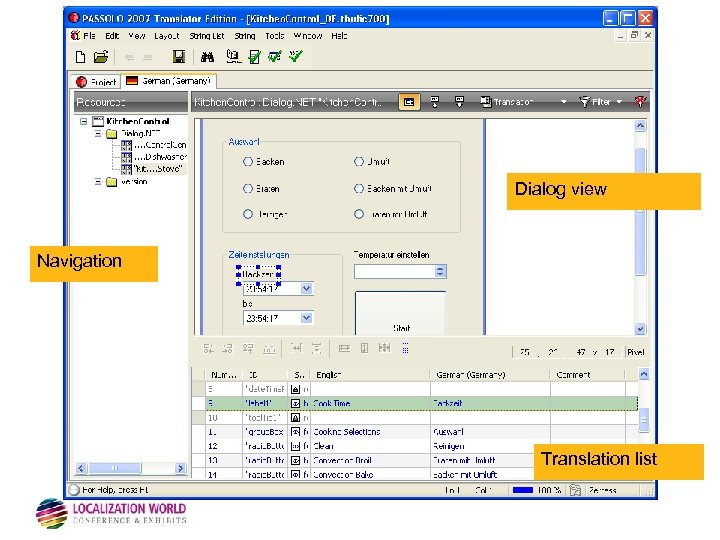 Dialog view Navigation Translation list 