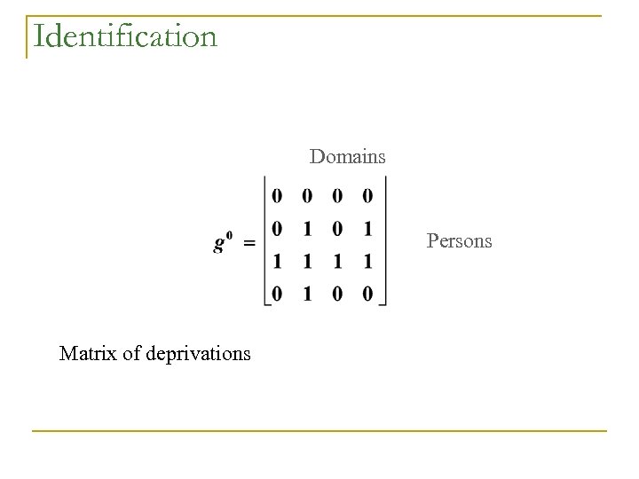 Identification Domains Persons Matrix of deprivations 
