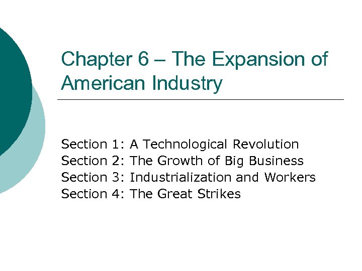 Chapter 6 – The Expansion of American Industry Section 1: 2: 3: 4: A