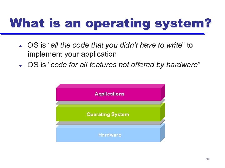 What is an operating system? l l OS is “all the code that you