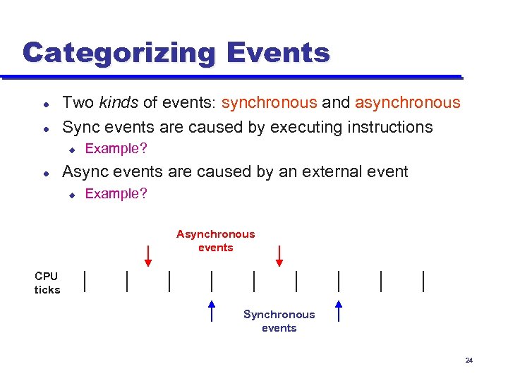 Categorizing Events l l Two kinds of events: synchronous and asynchronous Sync events are
