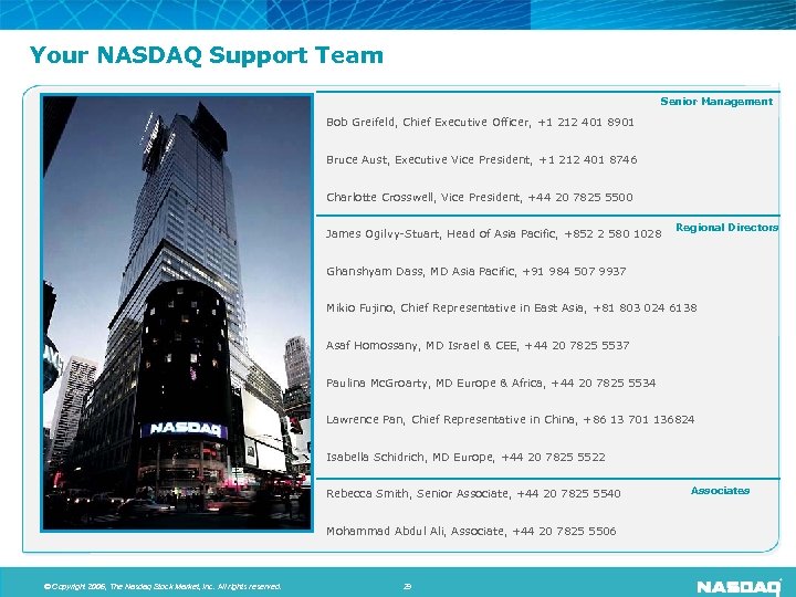 Your NASDAQ Support Team Senior Management Bob Greifeld, Chief Executive Officer, +1 212 401