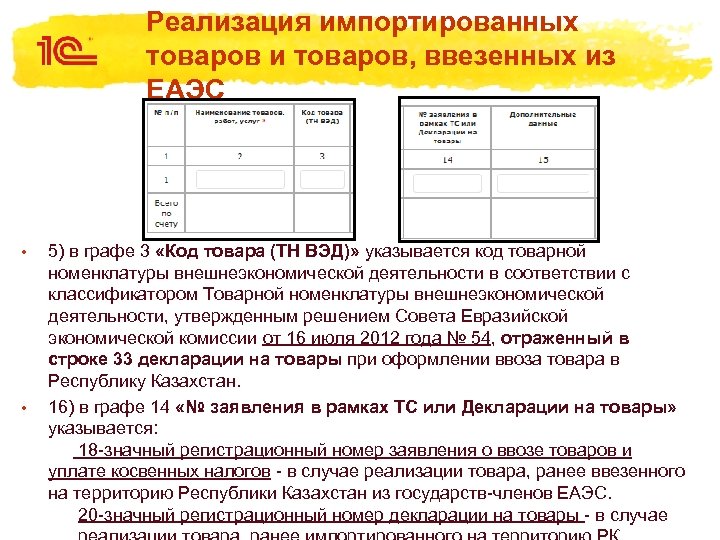 Реализация импортированных товаров и товаров, ввезенных из ЕАЭС • • 5) в графе 3