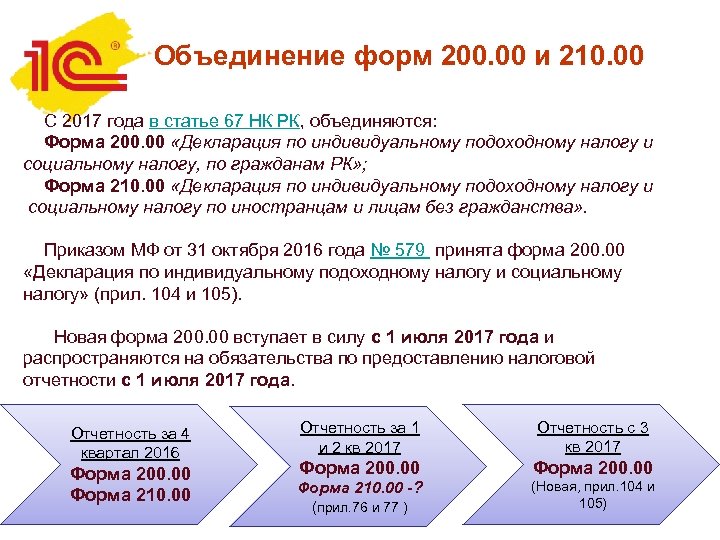 Объединение форм 200. 00 и 210. 00 С 2017 года в статье 67 НК
