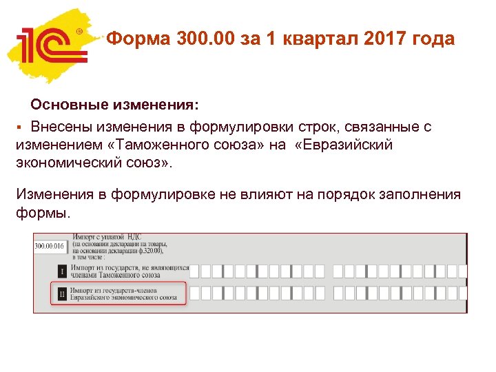 Форма 300. 00 за 1 квартал 2017 года Основные изменения: § Внесены изменения в