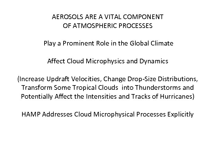 AEROSOLS ARE A VITAL COMPONENT OF ATMOSPHERIC PROCESSES Play a Prominent Role in the