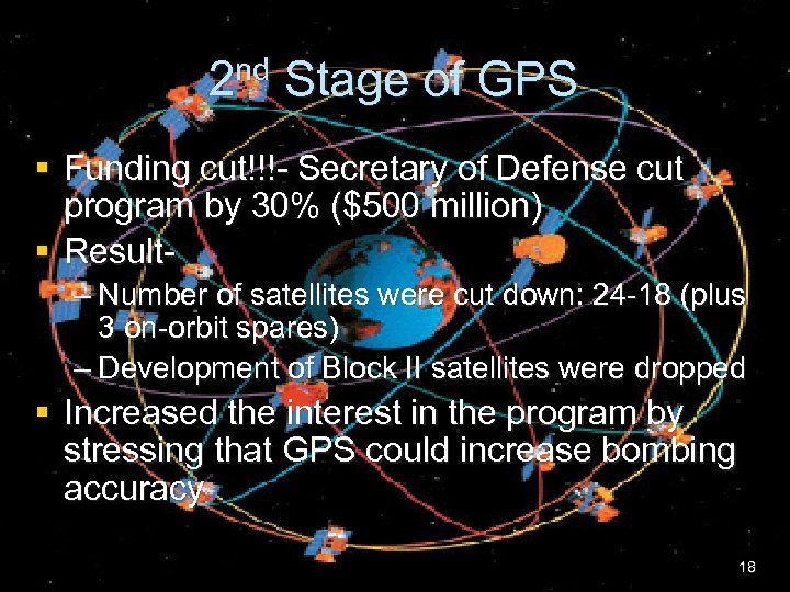 2 nd Stage of GPS § Funding cut!!!- Secretary of Defense cut program by
