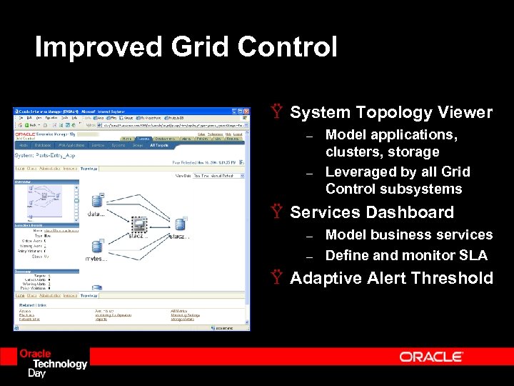 Improved Grid Control Ÿ System Topology Viewer – – Model applications, clusters, storage Leveraged