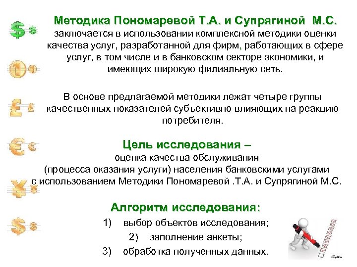 Методика Пономаревой Т. А. и Супрягиной М. С. заключается в использовании комплексной методики оценки