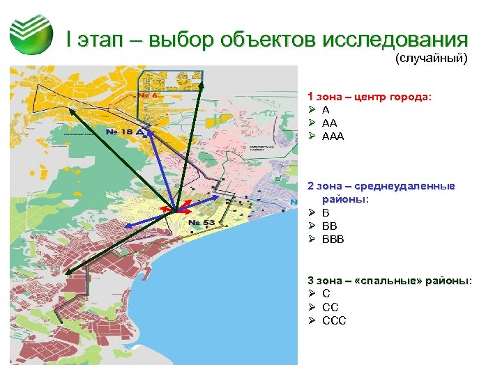 I этап – выбор объектов исследования (случайный) 1 зона – центр города: города Ø