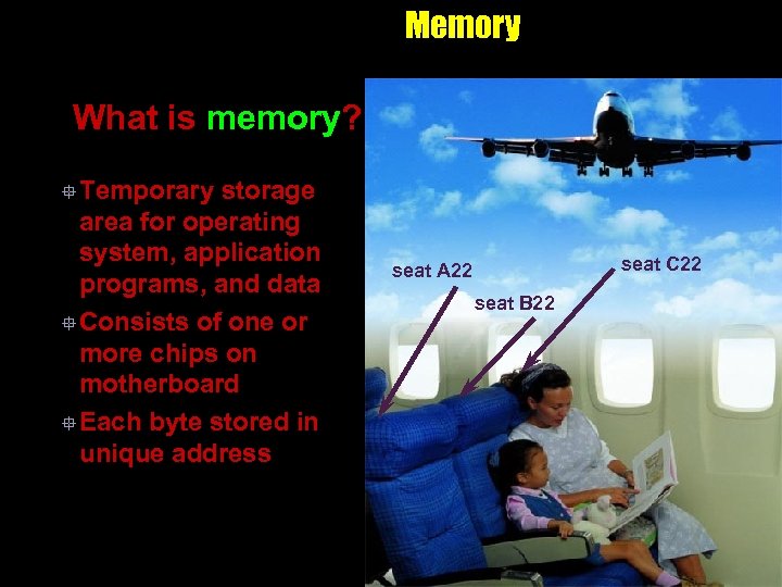 Memory What is memory? ° Temporary storage area for operating system, application programs, and