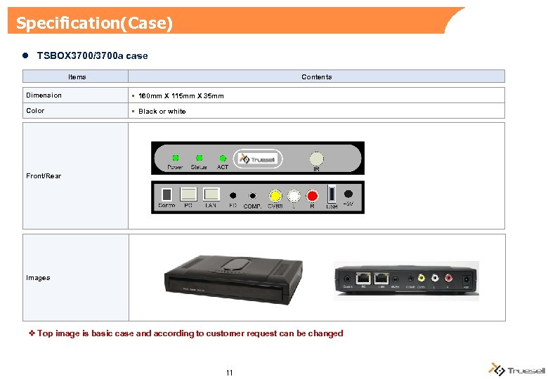 Specification(Case) l TSBOX 3700/3700 a case Items Contents Dimension 160 mm X 115 mm