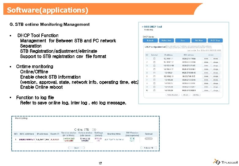 Software(applications) G. STB ontime Monitoring Management § DHCP Tool Function Management for Between STB