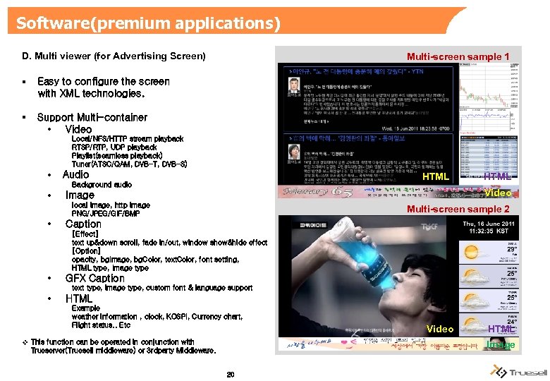 Software(premium applications) D. Multi viewer (for Advertising Screen) § Easy to configure the screen