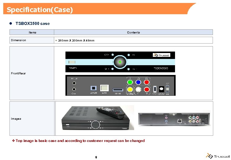 Specification(Case) l TSBOX 3500 case Items Dimension Contents 280 mm X 200 mm X