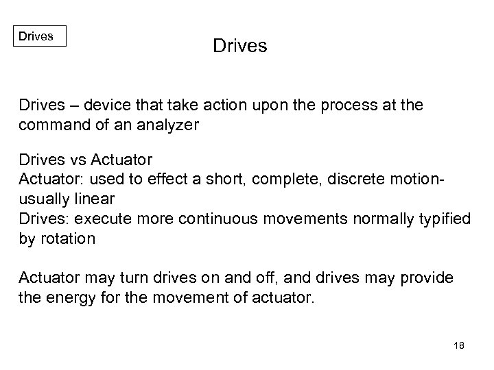 Drives – device that take action upon the process at the command of an