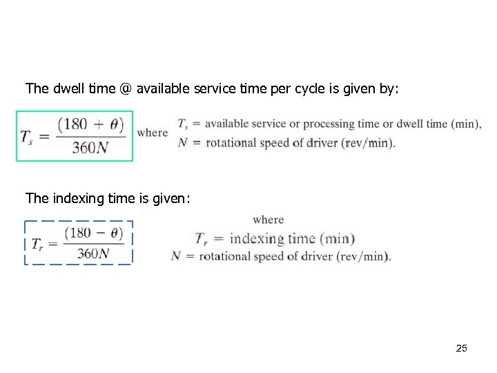 The dwell time @ available service time per cycle is given by: The indexing