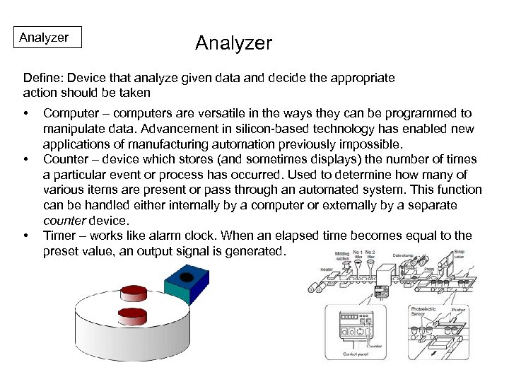 Analyzer Define: Device that analyze given data and decide the appropriate action should be