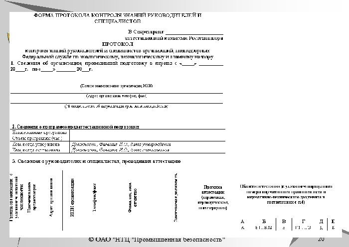 © ОАО "НТЦ "Промышленная безопасность" 20 