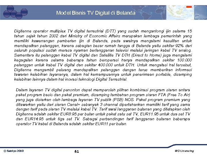 Model Bisnis TV Digital di Belanda Digitenne operator multiplex TV digital terrestrial (DTT) yang