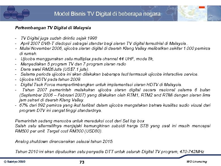 Model Bisnis TV Digital di beberapa negara Perkembangan TV Digital di Malaysia - TV