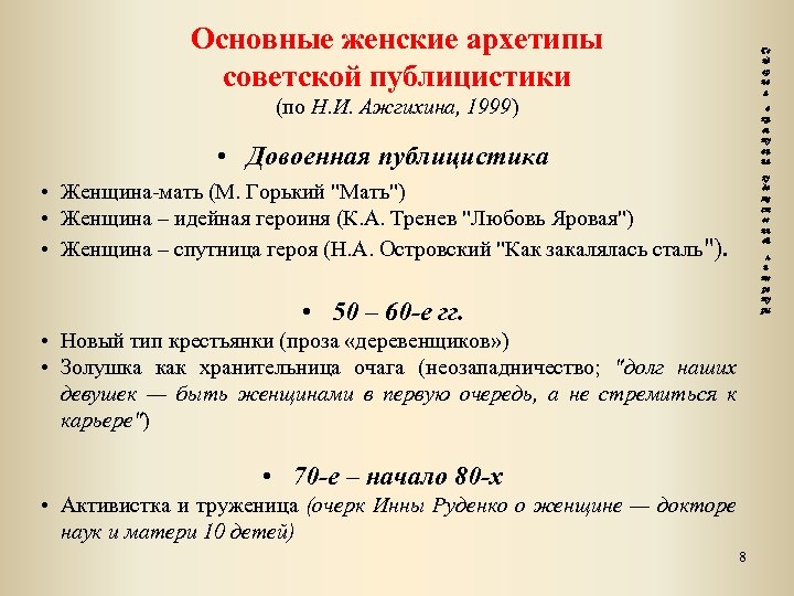 Основные женские архетипы советской публицистики Ге нд ер на я (по Н. И. Ажгихина,