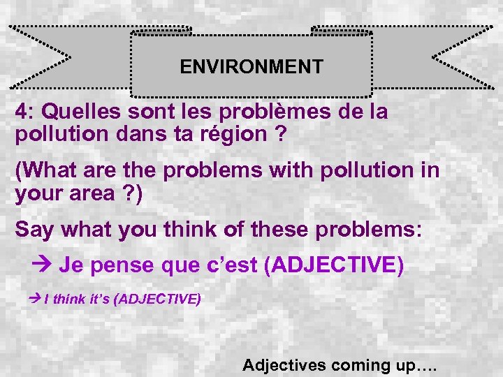 ENVIRONMENT 4: Quelles sont les problèmes de la pollution dans ta région ? (What
